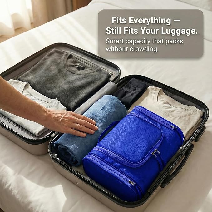 Bago Travel Toiletry Bag for Women and Men - Large Waterproof Hanging Large Toiletry Bag for Bathroom and Travel Bag for Toiletries Organizer - Makeup Bag (DeepBlue)