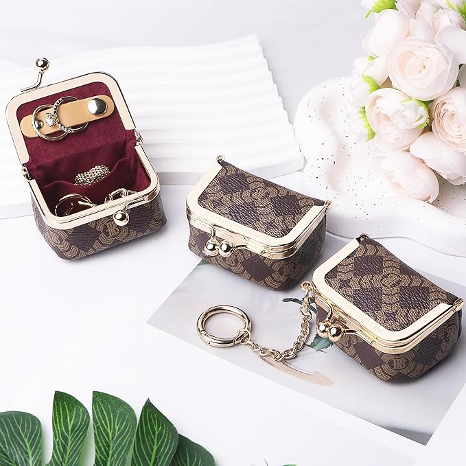 Royal Bagger Genuine Cow Leather Mini Jewelry Box Women's Coin Purse Solid Color Kiss Lock Change Pouch Casual Style Small Storage Bag for Women 1894 (Coffee-6894)