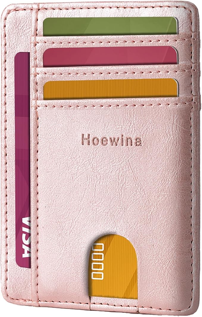 Hoewina Slim Wallet for Men, Credit Card Holder Wallet, Minimalist Design - RFID Blocking Front Pocket Leather Thin Wallet for Men and Women(Rose Gold)