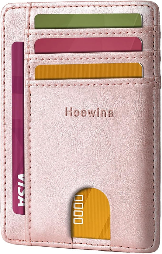 Hoewina Slim Wallet for Men, Credit Card Holder Wallet, Minimalist Design - RFID Blocking Front Pocket Leather Thin Wallet for Men and Women(Rose Gold)