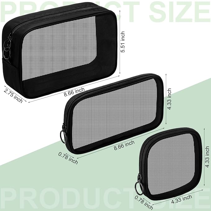 Weewooday 4 Pcs Mesh Makeup Bag Mesh Cosmetic Bag Travel Toiletry Pouch with Zipper Mini Makeup Cosmetic Purse for Daily Accessory(Small, Large, Medium,Black)