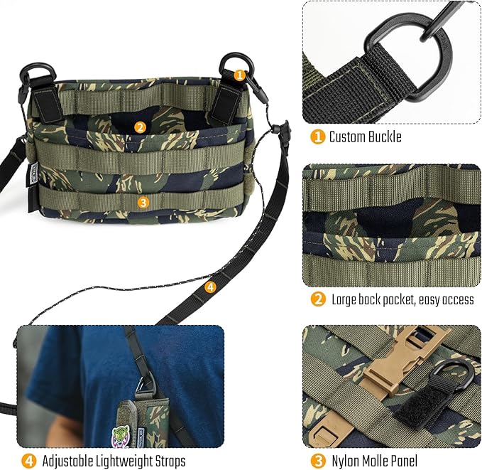 TACTICAL_GEEK Cache L2 EDC Sling Bag, Nylon Crossbody Bag Organizer, EDC Molle Bag, Multifunctional Shoulder Small Bag for Daily Hiking Carry, Camouflage