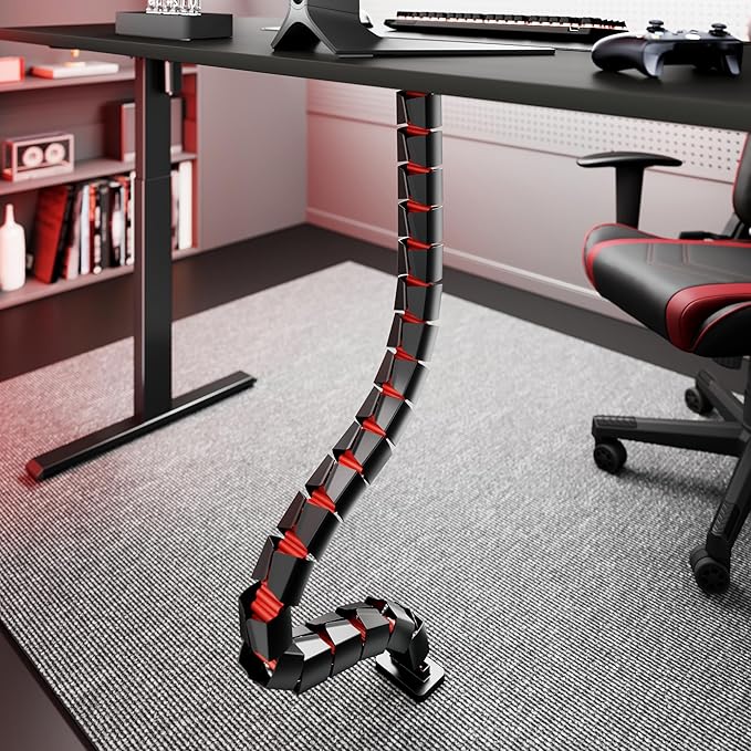 ARES WING Under Desk Cable Management Spine, Magnetic Vertebrae Cable Management for Standing Desk, Length Adjustable Cord Organizer with 20 Modular Vertebrae for Office and Gaming Desks, Red