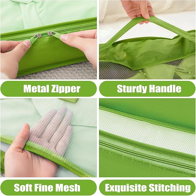 8 Set Packing Cubes for Travel Luggage Packing Bags Reusable Waterproof Suitcase Organizer Cubes Set with Shoe Bag and Toiletry Bag (Green)
