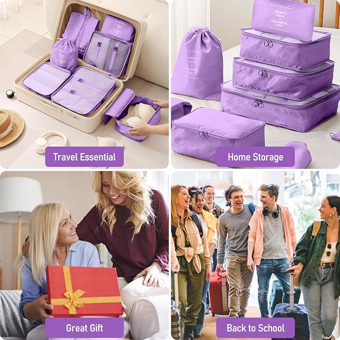 Packing Cubes for Travel- 8 Set Luggage Organizer Bags for Family, Mesh Breathable Travel Packing Cubes for Suitcases Durable Travel Essentials Bags Set (Purple, 10 Set)