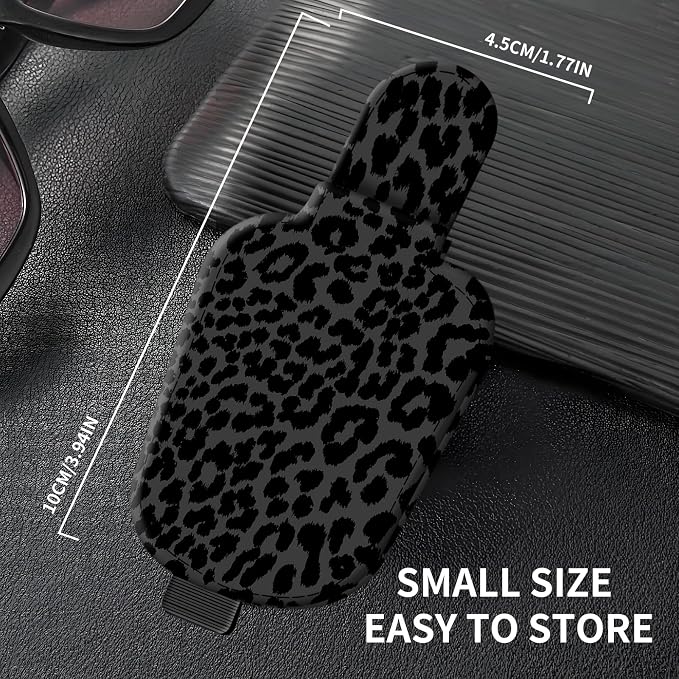Leather Magnetic Sunglass Holder for Car Sun Visor, Cute Eyeglass Ticket Card Hanger Clip, Universal Auto Interior Accessories for SUV Pickup Truck Black Leopard Print