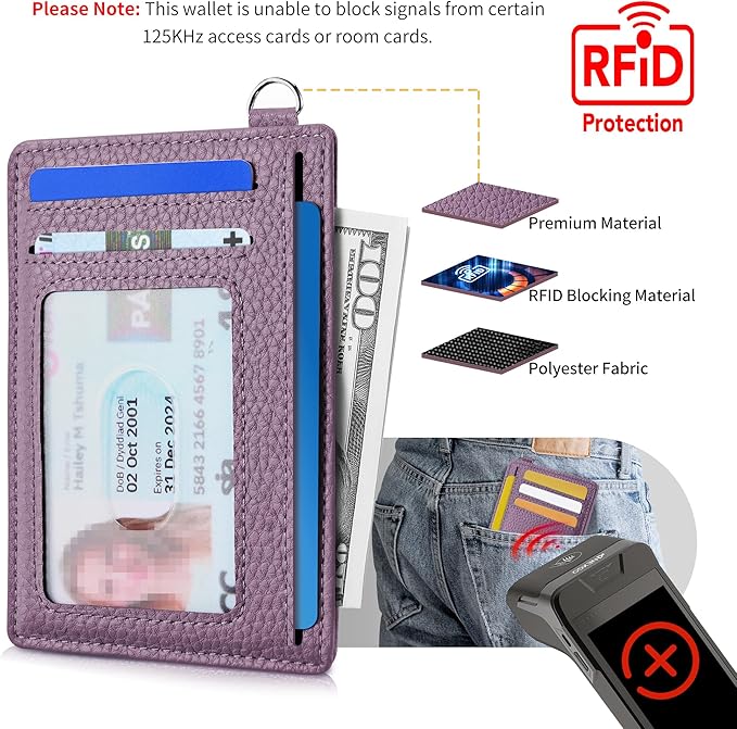 Mayski Slim Wallet, Credit Card Holder for Women, Minimalist Front Pocket RFID Blocking Card Cases, Small Wallet Women Men(Litchi Lavender)