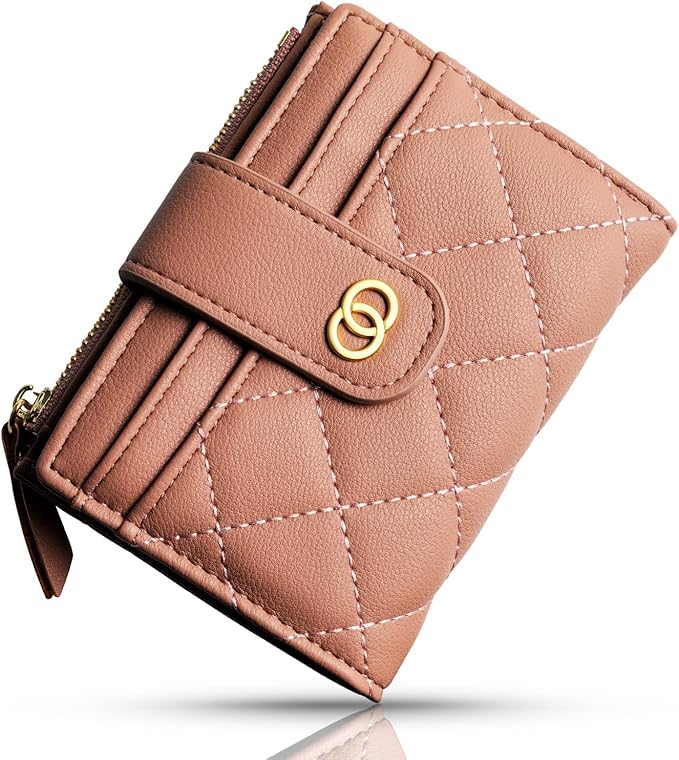Avando Small Wallet For Women- Credit Card Holder Wallet For Women Girls- Zipper Small Bifold Wallet Mini Coin Purse With ID Window (Rose)