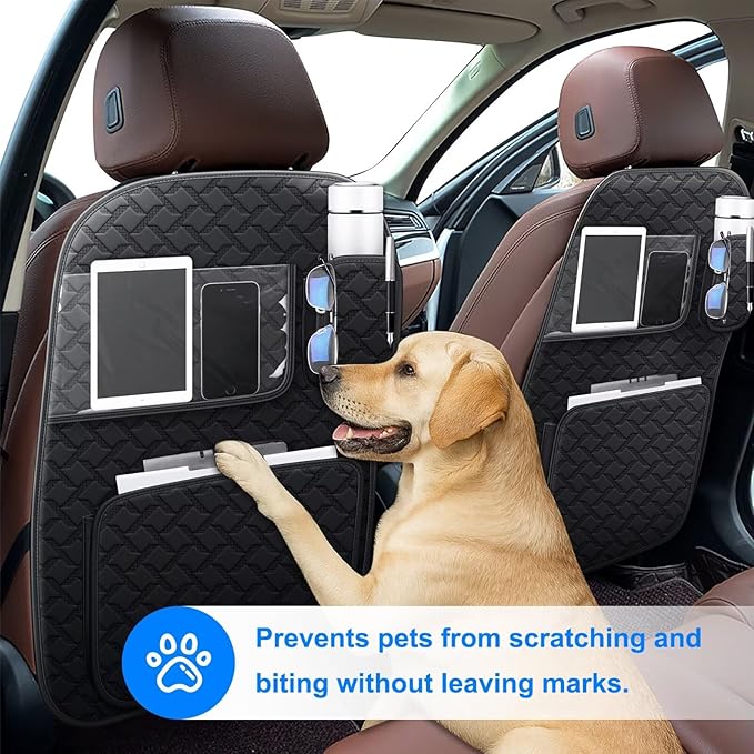 Back Seat Protector 2 Pack Fit For Nissan Rogue Car Kick Mats with Touch Screen Tablet Holder Storage Organizer Waterproof Dirt Proof Faux Leather Auto Accessories for Kids (1 Pair Black)