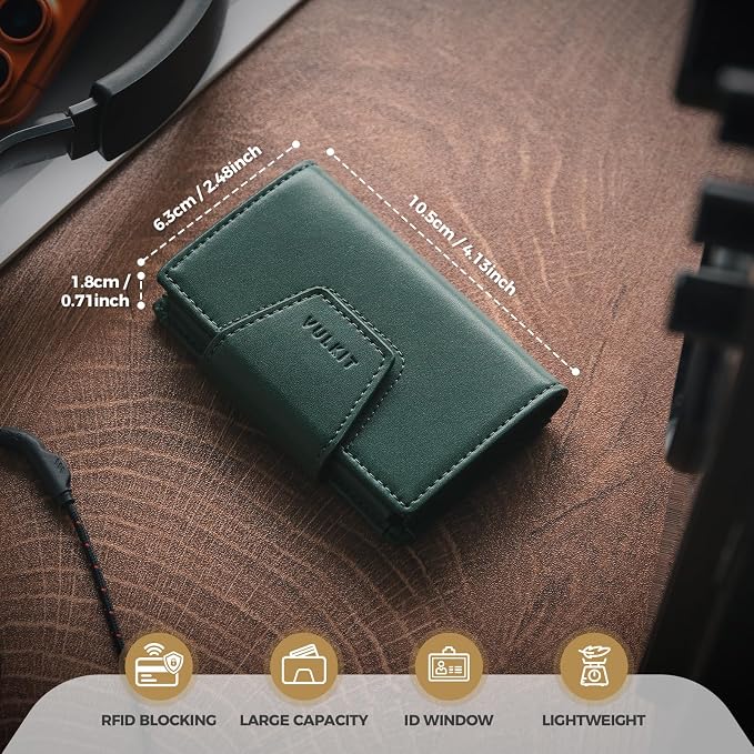 VULKIT RFID Blocking Credit Card Holder, Leather Business Card Holder Case, Minimalist Wallet with Magnetic Closure