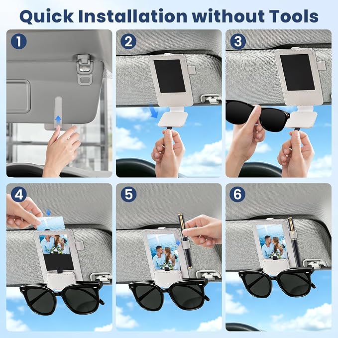 3 in 1 Sunglass & Photo Holder for Car, Car Visor Sunglasses Holder Clip, Sunglass Holder with Strong Magnetism