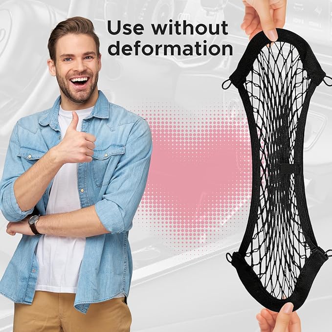 2 Pcs Small Cargo Net - Car Storage Organizer with Elastic Pocket - Trunk/Boat/Home Storage Mesh w/Screws/Hooks