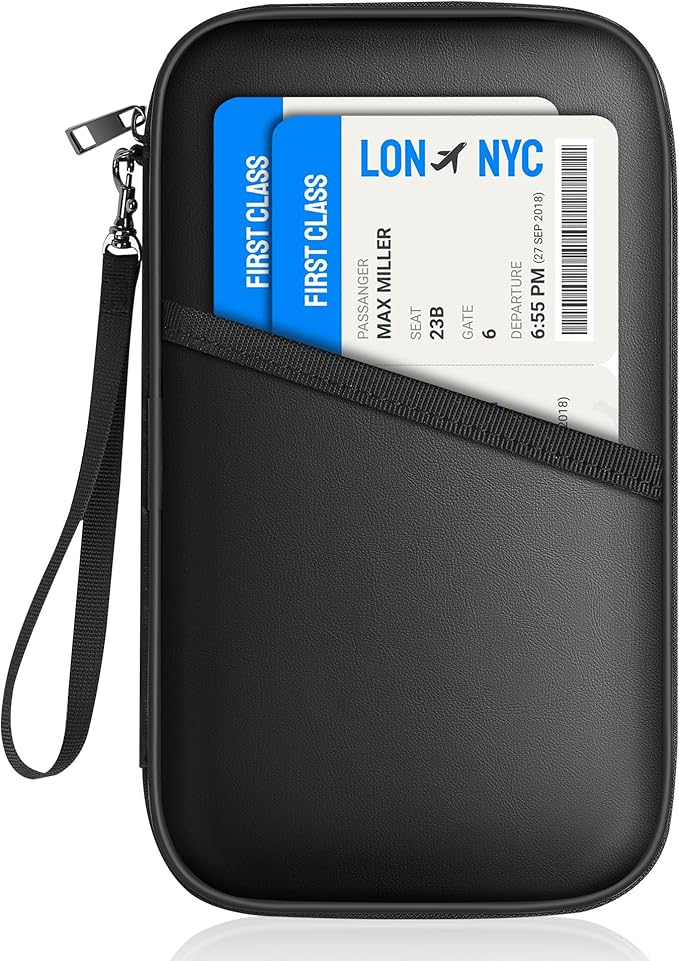 JUNDUN Family Passport Holder,RFID Blocking Upgraded Material Fireproof Passport Wallet for 4,Travel Document Organizer Case with Zipper for Passport,Card and Money,Large