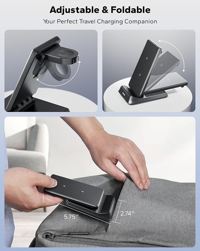 KPON 3 in 1 Charging Station for Samsung, Wireless Charger for Thick Cases, Foldable Phone and Watch Charger Stand for Galaxy S26/S25/S25 Ultra/S24/Z Fold/Android Devices, Galaxy Watch and Earbuds