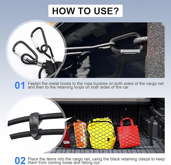 Envelope Style Truck Cargo Net Compatible with Hyundai Santa Cruz 2022-2024 & Toyota Highlander 2014-2025 Accessories, Heavy Duty Carabiners Highly Elastic Truck Bed Mesh Cargo Net
