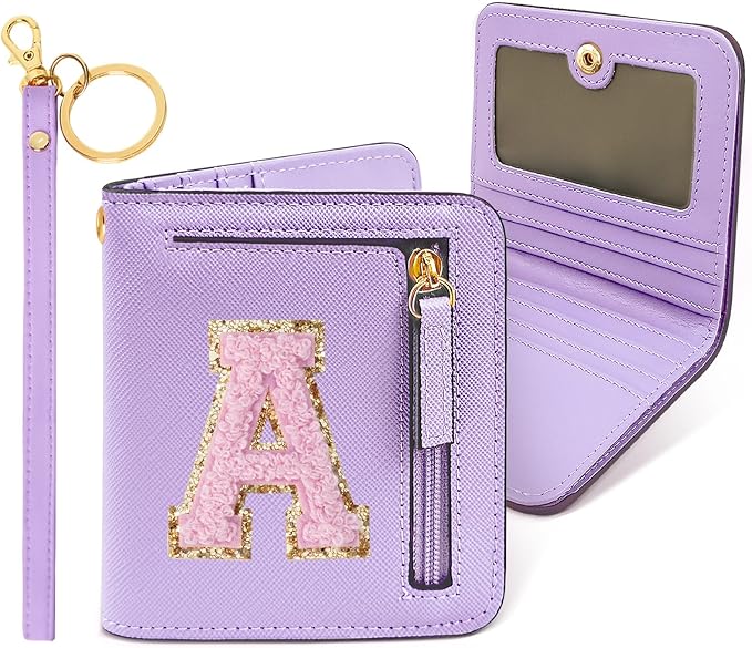 COSHAYSOO Birthday First Dance Recital Gifts Initial Wallet for Teen Girls 10 11 12 13 14 15 16 Year Old Small RFID Bifold Wristlet Wallets Purse Monogram Tween Girly Trendy Stuff Letter A Purple