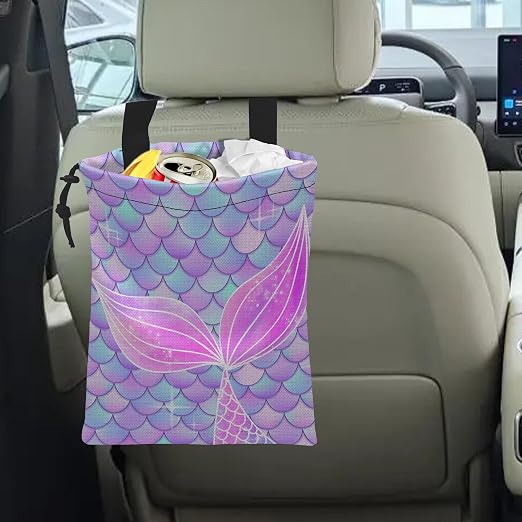 Car Trash Bag Mermaid Car Garbage Bag Hanging Car Trash Can for Back Seat with Drawstring