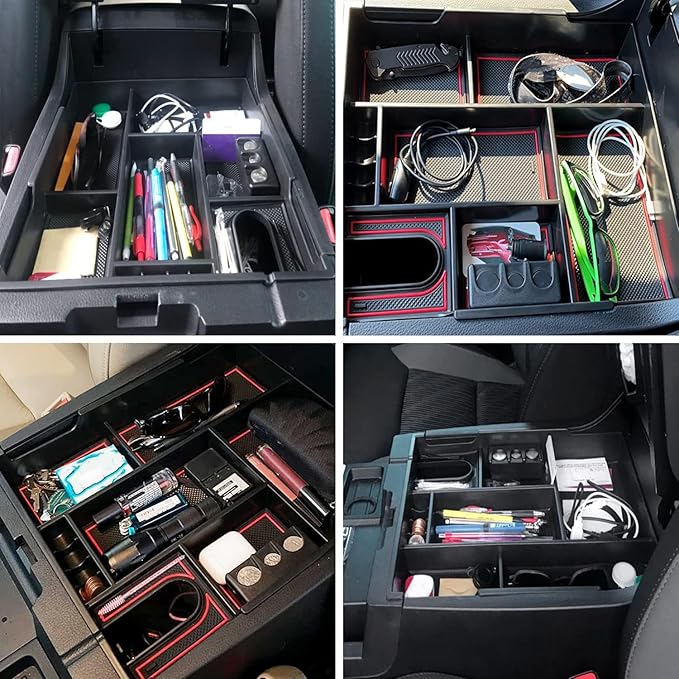 JOJOMARK Compatible with Toyota Tundra Accessories Center Console Tray Organizer for Tundra 2014-2020 2021 Insert ABS Armrest Box Secondary Storage (Red)
