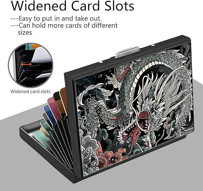 Credit Card Holder, Chinese Dragons Design Mini RFID Blocking Aluminum Wallet Slim Metal Hard Case Shell Travel Wallet ID Case Small Credit Cards Case Business Cards for Women Men Girls