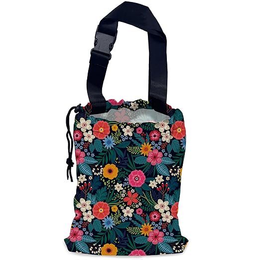Colorful Flowers Car Garbage Bag,Waterproof Small Car Trash Bag Hanging Back of Seat,Drawstring Hanging Car Trash Bag with Adjustable Buckle for Car Accessories
