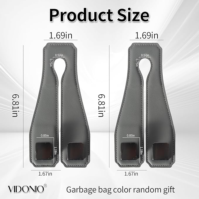 vidonio 2 Pack Double Car Seat Hooks for Headrest, Rotatable Purse Holder for Car, Premium Leather Car Hooks for Purses and Bags, Headrest Hooks and Storage Accessories (Grey)