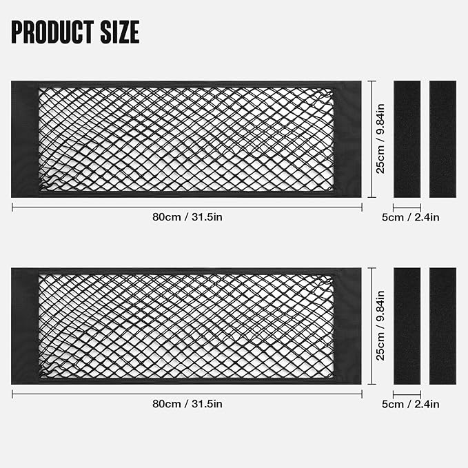 TOBWOLF 2PCS 25x80cm / 9.8x31.5in Mesh Storage Pocket Bag with Tape Sticker, Hook & Loop Elastic Cargo Net RV Netting Pocket, High Capacity Car Trunk Net Wall Sticker Pouch Bag For Car RV Home Storage