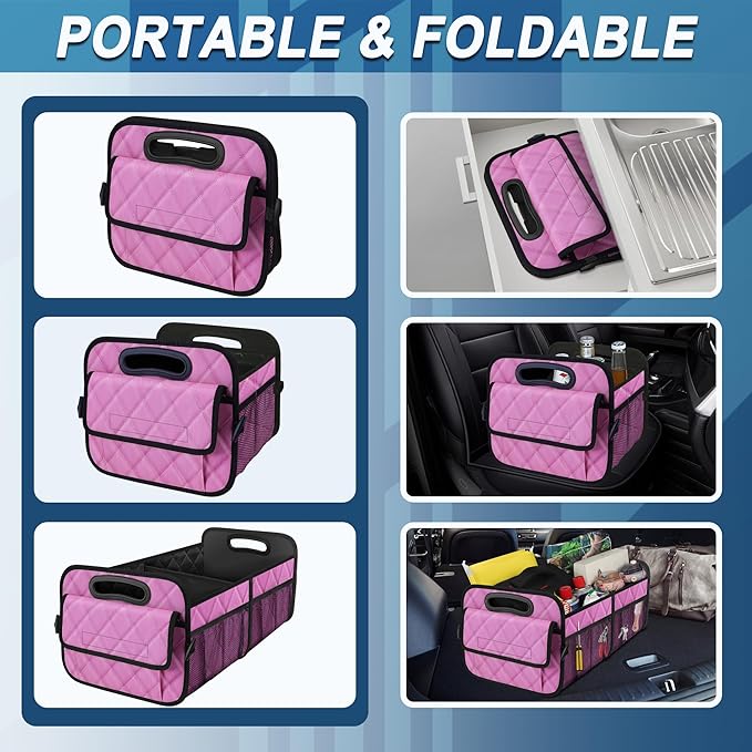 Deosk Car Trunk Organizer for SUV, Car Organizers and Storage with 6 Pocket, Car Accessories for Women/Men 50L Waterproof Polyester Trunk Organizer(Medium,Pink)