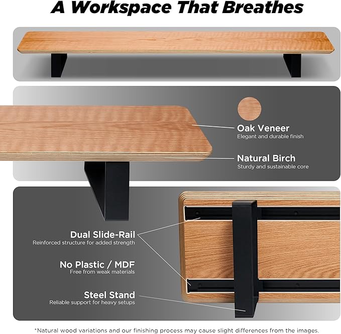 ULTRARM Moodular Wooden Monitor Stand 45.6??(116cm) Large Desk Organizer with Metal Slide Rails for Drawer, Tray, Laptop, Tablet, Phone & Headphones Customizable Riser for Organized Workspace Oak