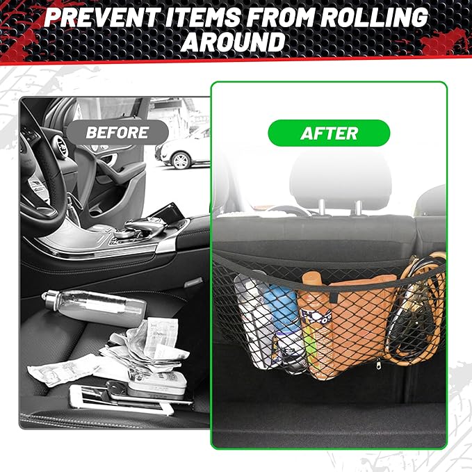 RED WOLF 2 Pcs Universal Elastic Mesh Netting Car Pouch for Trunk RV Boats Home Cargo Storage with Screws and Hooks (23.6'' x 9.8'')