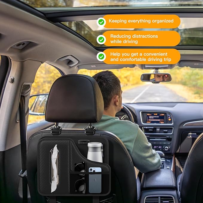 Car Tissue Holder,Back Seat Organizer with Cup Holder,Multifunctional Car Headrest Seat Back Storage,Snack Organizers for Kids,Large Tissue Box Cover Fit for 100-130 Regular Size Tissues