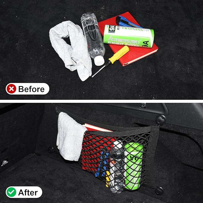 2 Pack Small Cargo Net Pocket Storage Pouch Bag 21 x 9.8 Inches RV Netting Elastic Automotive Cargo Nets with 8 Mounting Screws, Storage Mesh for Car Trunk SUV Boats