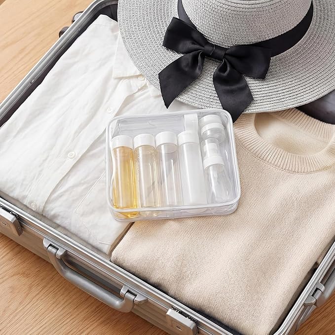 Travel Bottles for Toiletries 9 PCS 3.4oz TSA Approved Travel Size Containers Leak Proof Plastic Squeeze Bottle Small Cream Jars & Refillable Spray Bottle for Shampoo Conditioner Toner(Clear)