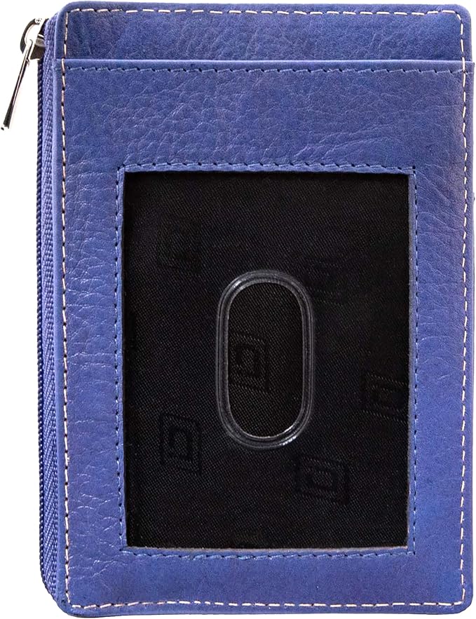 ID STRONGHOLD RFID Front Pocket Wallet Mini Minimalist Wallet Slim Wallet Genuine Leather with Zipper , Royal Blue , Small