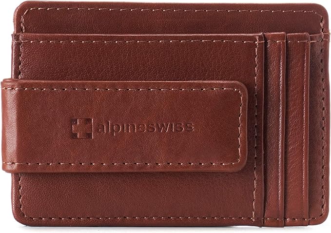 alpine swiss Harper Mens RFID Slim Money Clip Front Pocket Wallet Minimalist Leather ID Card Holder | RFID