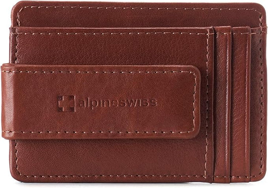 alpine swiss Harper Mens RFID Slim Money Clip Front Pocket Wallet Minimalist Leather ID Card Holder | RFID