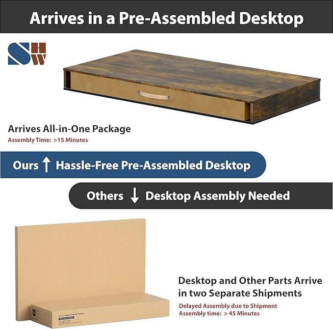 SHW 48-Inch Electric Height Adjustable Desk with Keyboard Tray and 2 Drawers, Rustic Brown