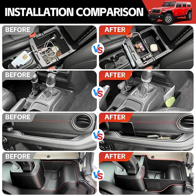 Center Console Organizer for 2024+ Jeep Wrangler JL JLU 4XE Gear Shift Console Side Tray Trunk Organizer Hanging Armrest Storage Box for Wrangler Accessories(24+ 5-piece, Not Gladiator)