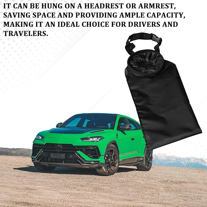 Hanging Car Trash Bag, Waterproof Washable Foldable Garbage Can with Elastic Opening & Sticky Strap, Trash Bag for Car,Detachable Seat Back Organizer for Car Home Outdoor Travel