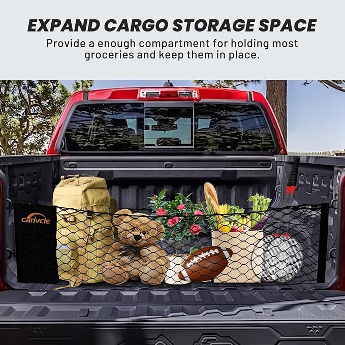 Truck Bed Cargo Net for Chevy Colorado & GMC Canyon 2023-2026, Envelope Style Pickup Truck Bed Net for Chevrolet Colorado Accessories, Upgraded Trunk Cargo Net Storage Bag with Metal Carabiners