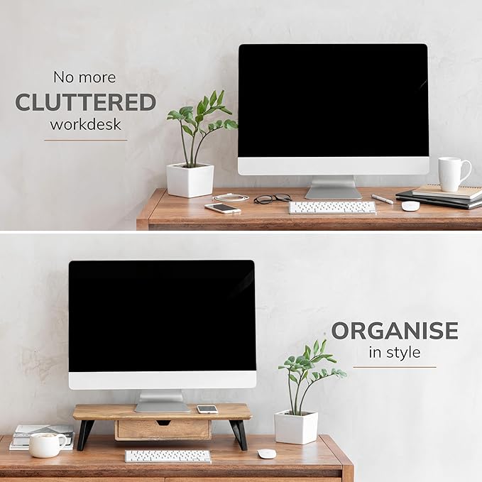 Anji Mountain Monitor Stand - Desktop Organizer & Laptop Riser, Ergonomic Monitor Riser, Space-Saving Monitor Stand for Desk, Durable Construction, Easy Assembly, Ideal for Home & Office,Natural