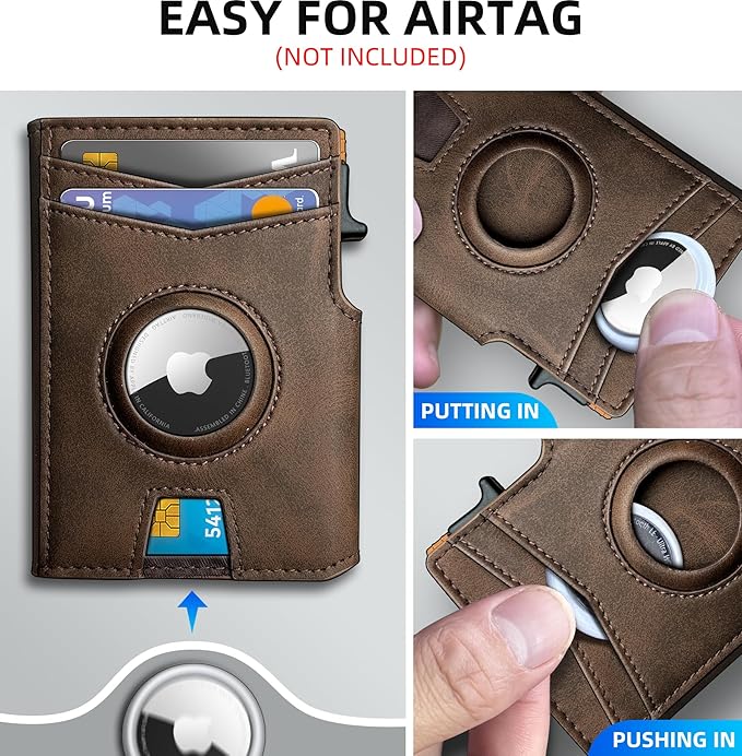 miyozi Airtag Wallet for Men,with Money Clip 10 Cards Metal Case Smart Slim Pop Up Credit Card Holder Flip with Magnetic Closure RFID Blocking wallet with Gift Box