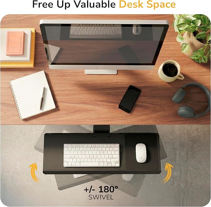 Mount-It! Under Desk Keyboard Tray, Adjustable Slide-Out Keyboard & Mouse Platform, 26.5" W × 10" D, Ergonomic Wrist Rest, Height Tilt & Swivel, Heavy-Duty Bolt-On Keyboard Drawer