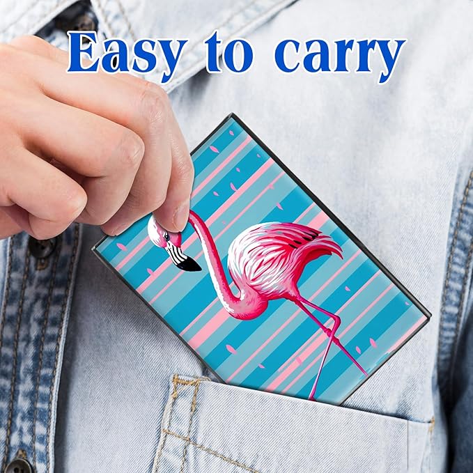 RFID Blocking Credit Card Holder - Slim Metal Wallet for Women & Men,Pink Flamingo Design Stainless Steel Business Card Case,Compact Pocket Organizer for Travel & Daily Use