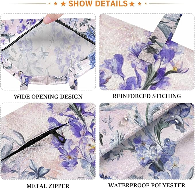 Travel Laundry Bags 2 PC Wet Dry Bag with Handle Dirty Clothes Organizer for Swimsuits Beach Camping Waterproof Washable Lavender and Silver Leaf Pink