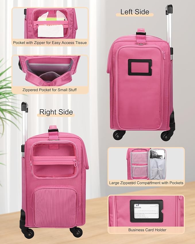 Relavel Rolling Makeup Train Case, Hairstylist Traveling Bag with 4 Wheels, Heat Insulation Full Layer, Adjustable Dividers, Hair Tools and Cosmetics Storage Organizer Trolley Suitcase, Rose Pink