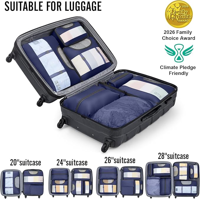Veken 10 Set Packing Cubes for Travel Essential, Suitcase Organizer Bags in 4 Sizes, Carry-On Luggage Accessories with Large Laundry & Hanging Toiletry Bag, Must-Have for Airplane, Road Trip & Camping