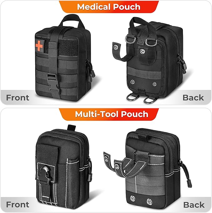 SURDOCA Tactical Backseat Car Organizer with 5 Detachable MOLLE Pouches, 1000D Oxford Hanging Storage Panel for Car Truck SUV, Modular EDC Gear Holder with Hook-and-Loop Patches