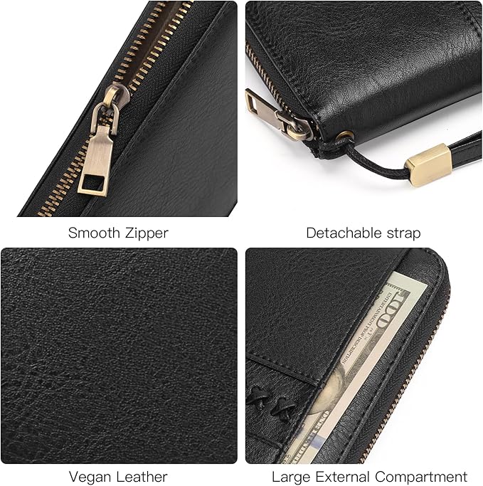 GOIACII Wallet for Women Ladies Wristlet Long Purse Zip Around Clutch RFID Blocking Vegan Leather