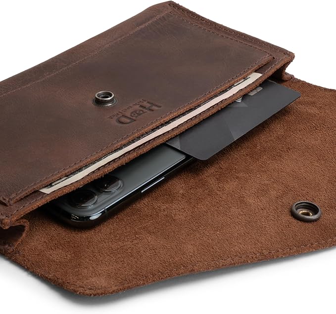Hide & Drink, Full Grain Leather Large Female Wallet, Travel Organizer for Women, Vintage Money and Card Holder, Handmade, Bourbon Brown