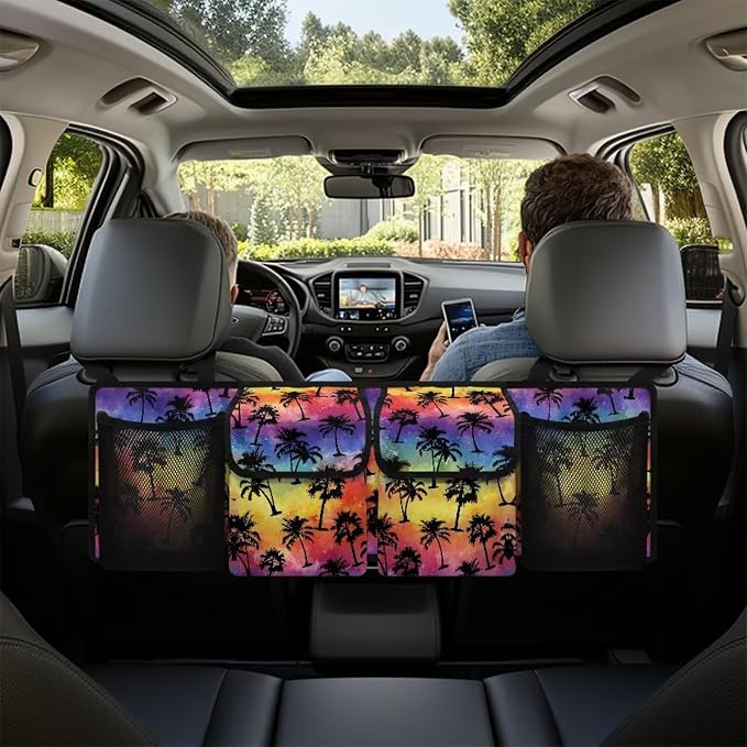 Colorful Palm Car Trunk Organizer Foldable Backseat SUV Organizer Multifunctional Storage Carrying Caddy Tool Tote Bag Storage Bag for Camping
